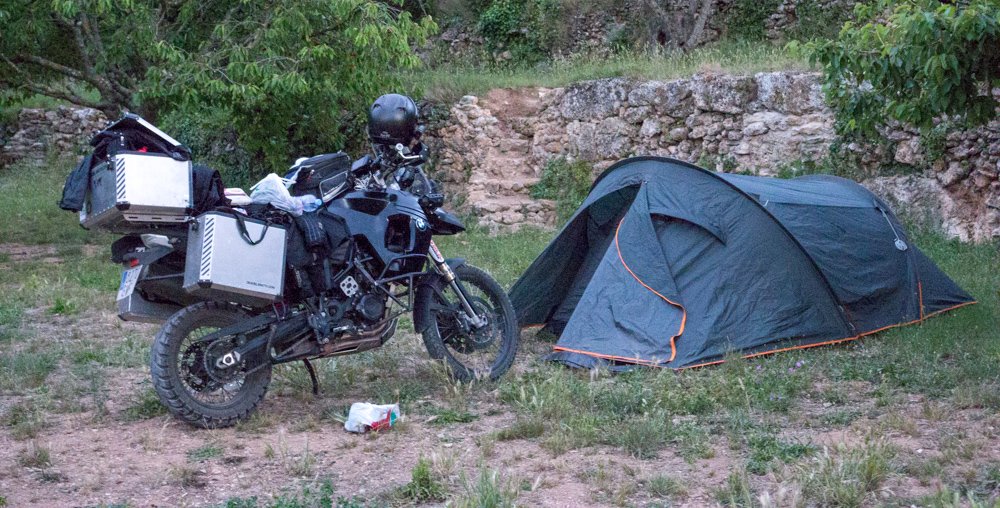 Wild camping by the motorcycle